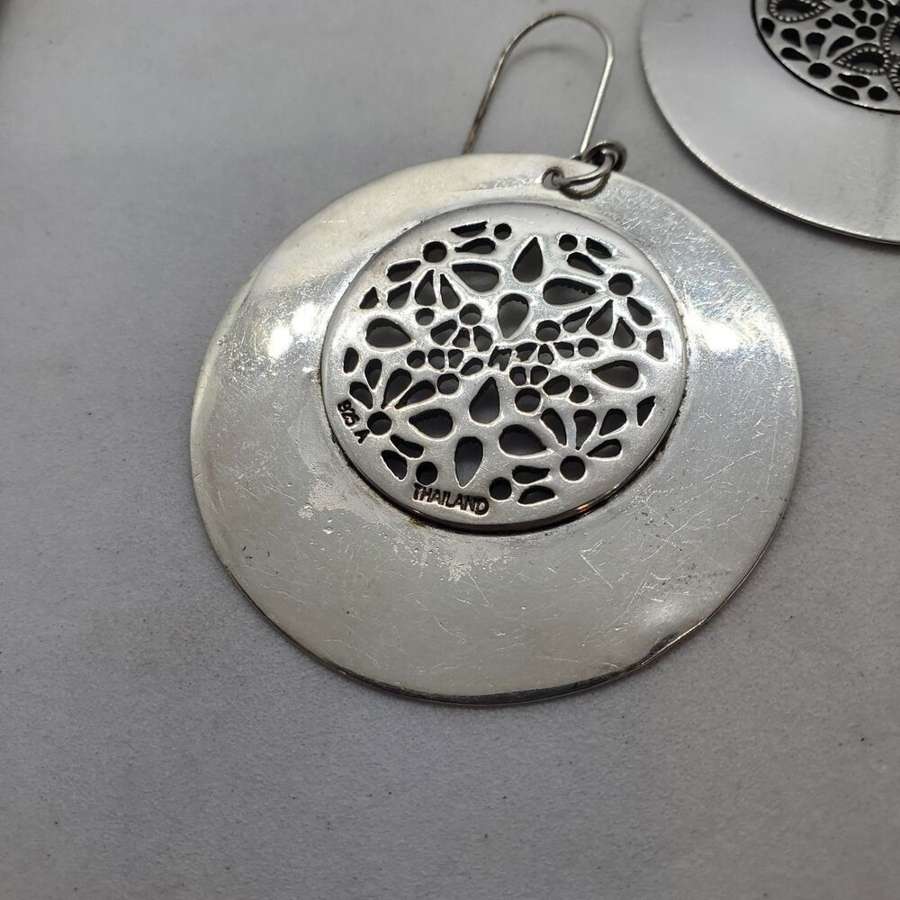 Sterling Circle Large Circle Design Dangle Earrin… - image 2